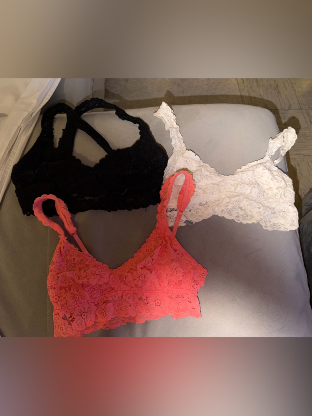 aerie Lace Bralette Trio in Coral, Black & White